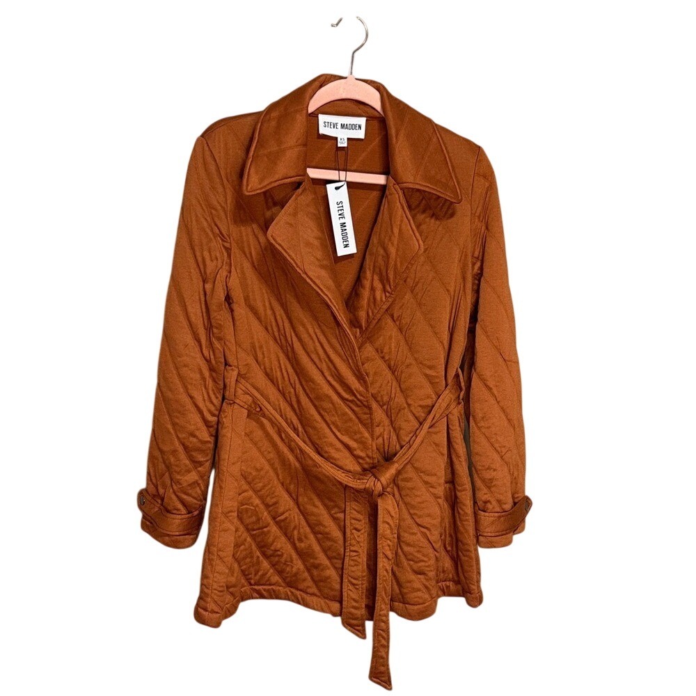 Steve Madden Kennedy Quilted Knit Belted Jacket Rust‎ XS NWT
